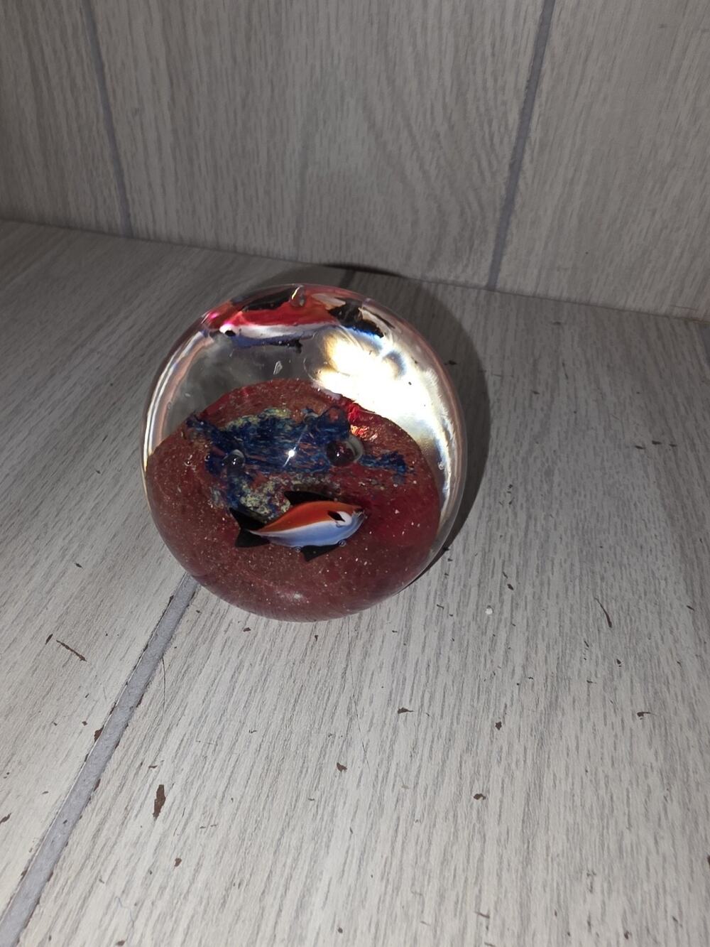 Vintage Heavy Murano Style Art Glass Hand Blown Undersea Fish Paperweight 2.75"